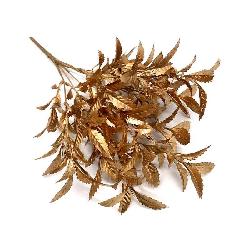 Artificial Gold and Silver Plants Leaf Christmas Decor Flower Arrangement Glitter Powder Fake Palm Branch Christmas Home Deco
