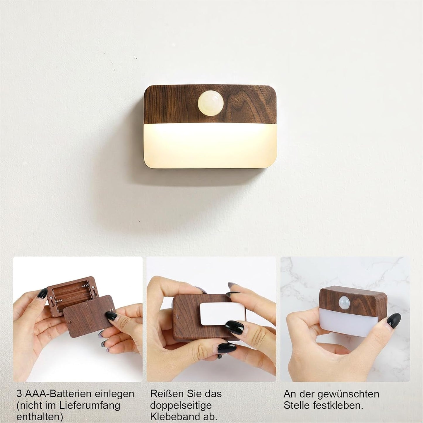 8PCS LED Treppenbeleuchtung Mit Bewegungsmelder - Innen Nachtlicht, Treppenlicht Mit Motion Sensor Akku, Kleine Lampe Treppenstufenbeleuchtung Mit Batterie, Night Light Für Kinder, Trepp (Eiche)