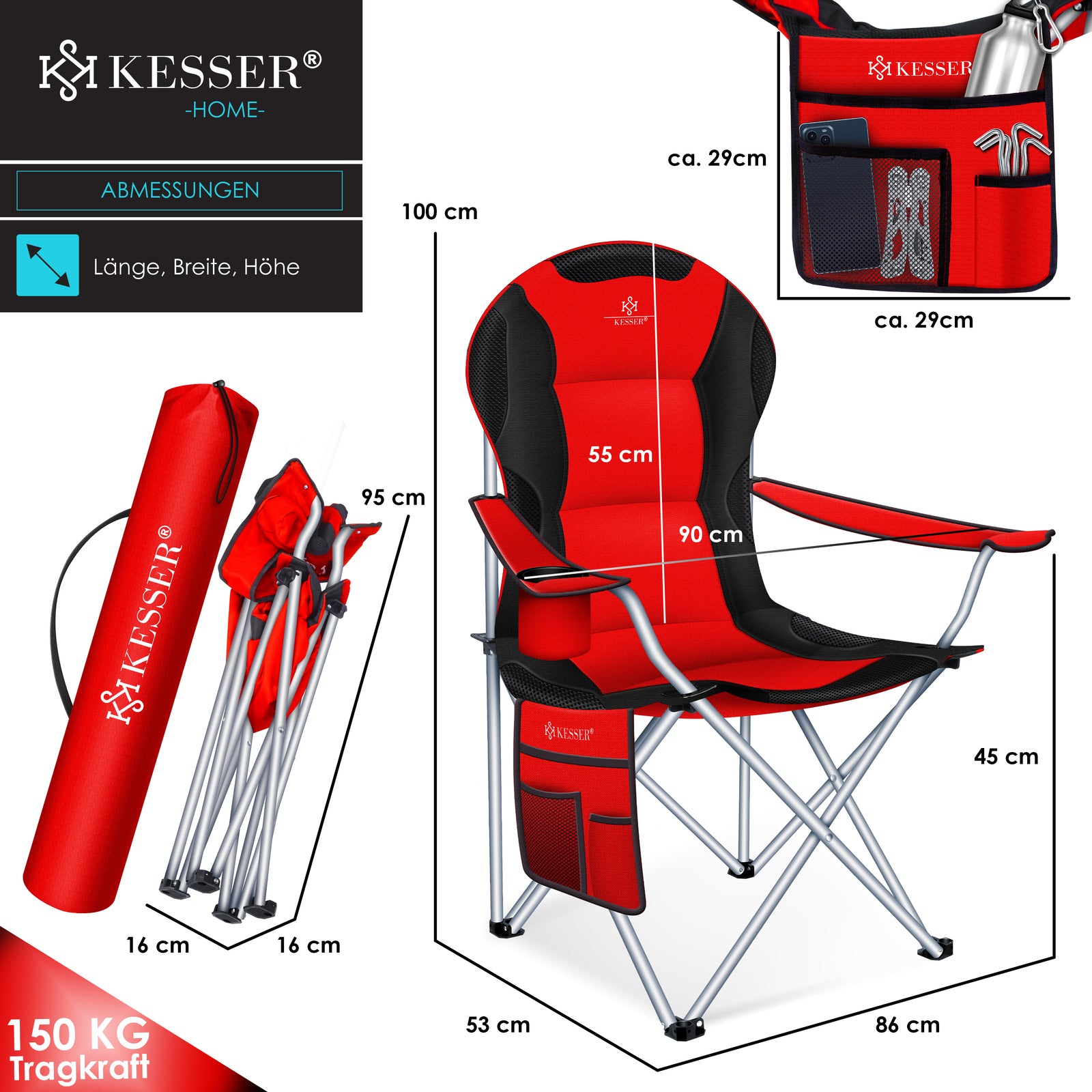 KESSER® Campingstuhl Angelstuhl Faltstuhl 150Kg Klappstuhl Angler Stuhl + Tasche