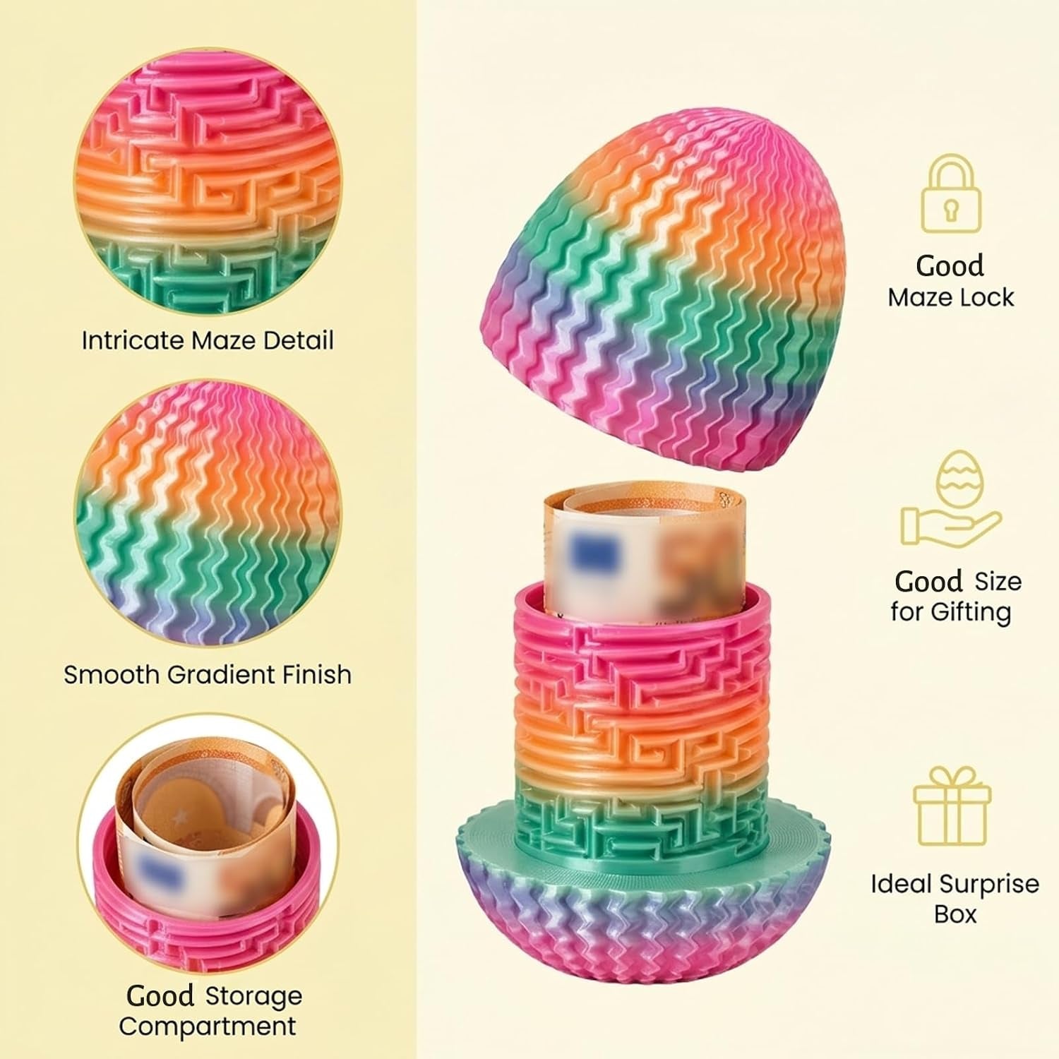 Rätselbox, Puzzle Egg with Maze Design for Creative Play, 3D Printed Annoying Gift Box for Money Gift