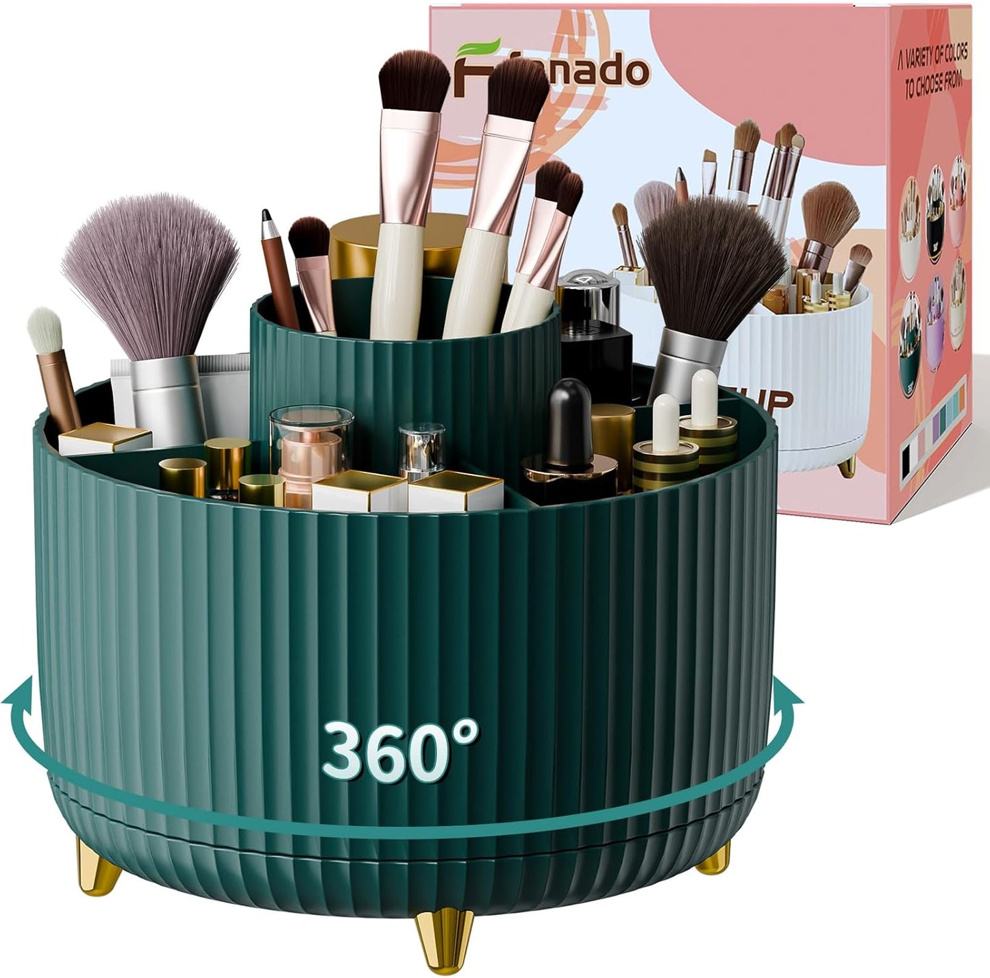360 ° Drehbarer Make-Up-Organizer, Make-Up-Pinselhalter, 5 Fächer Für Make-Up Und Hautpflege-Aufbewahrung Für Schminktisch, Desktop, Badezimmer (Grün)