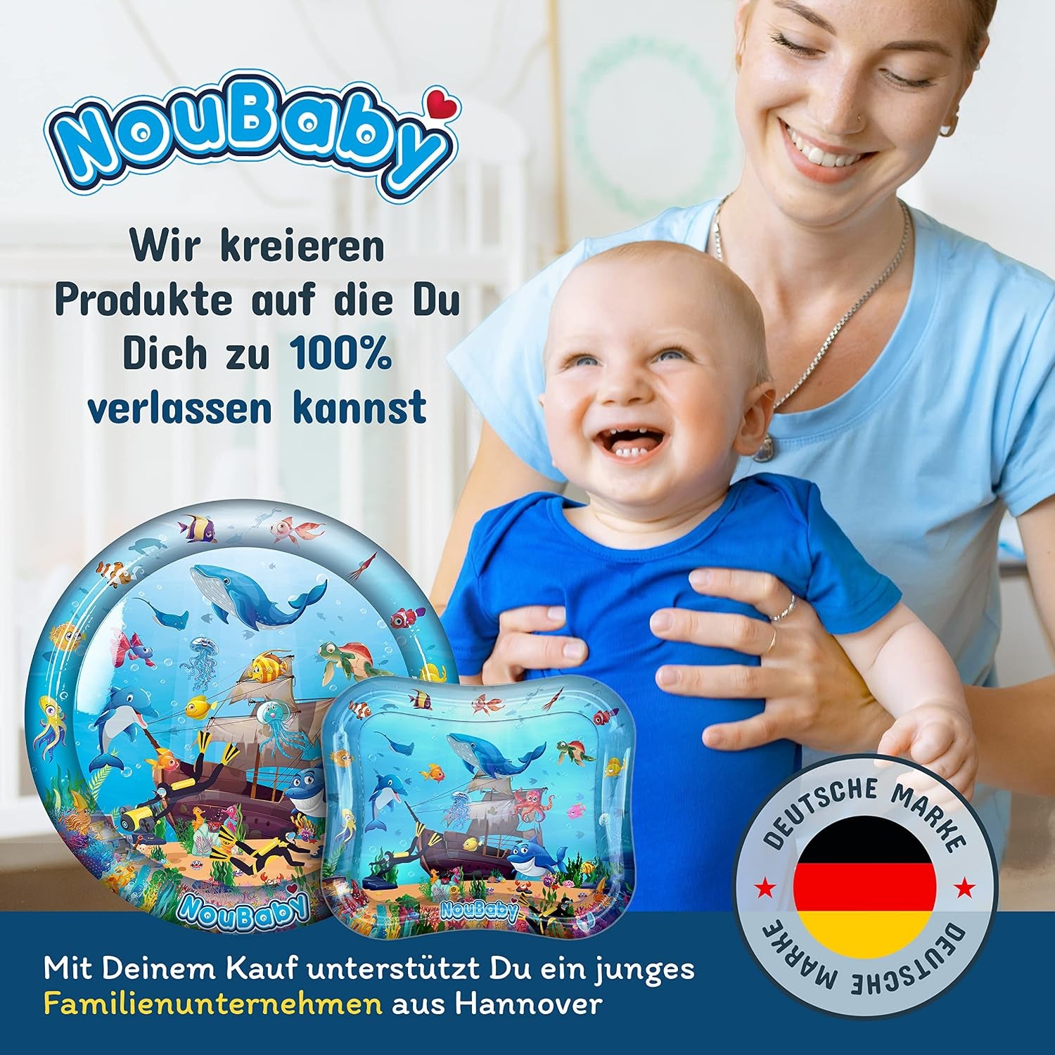 Noubaby® Wassermatte Baby BPA Frei XXL I Babymatte Und Spielzeug Ab 3, 6 Und 9 Monate I Wasserspielmatte Baby, Aqua Matte Baby Als Baby Wassermatte, Bauchlage Spielzeug Baby Und Baby Matte Wasser