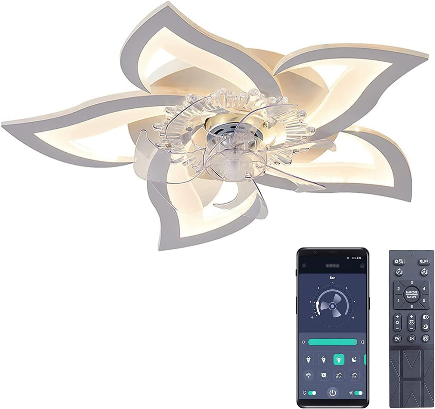 Leise Deckenventilator Mit Beleuchtung, Modern LED Dimmbar Deckenbeleuchtung Mit Ventilator, Kreativer 5 Lichter Design Deckenventilator Für Schlafzimmer Küche Esszimmer Lampen (Weiß, 69CM)