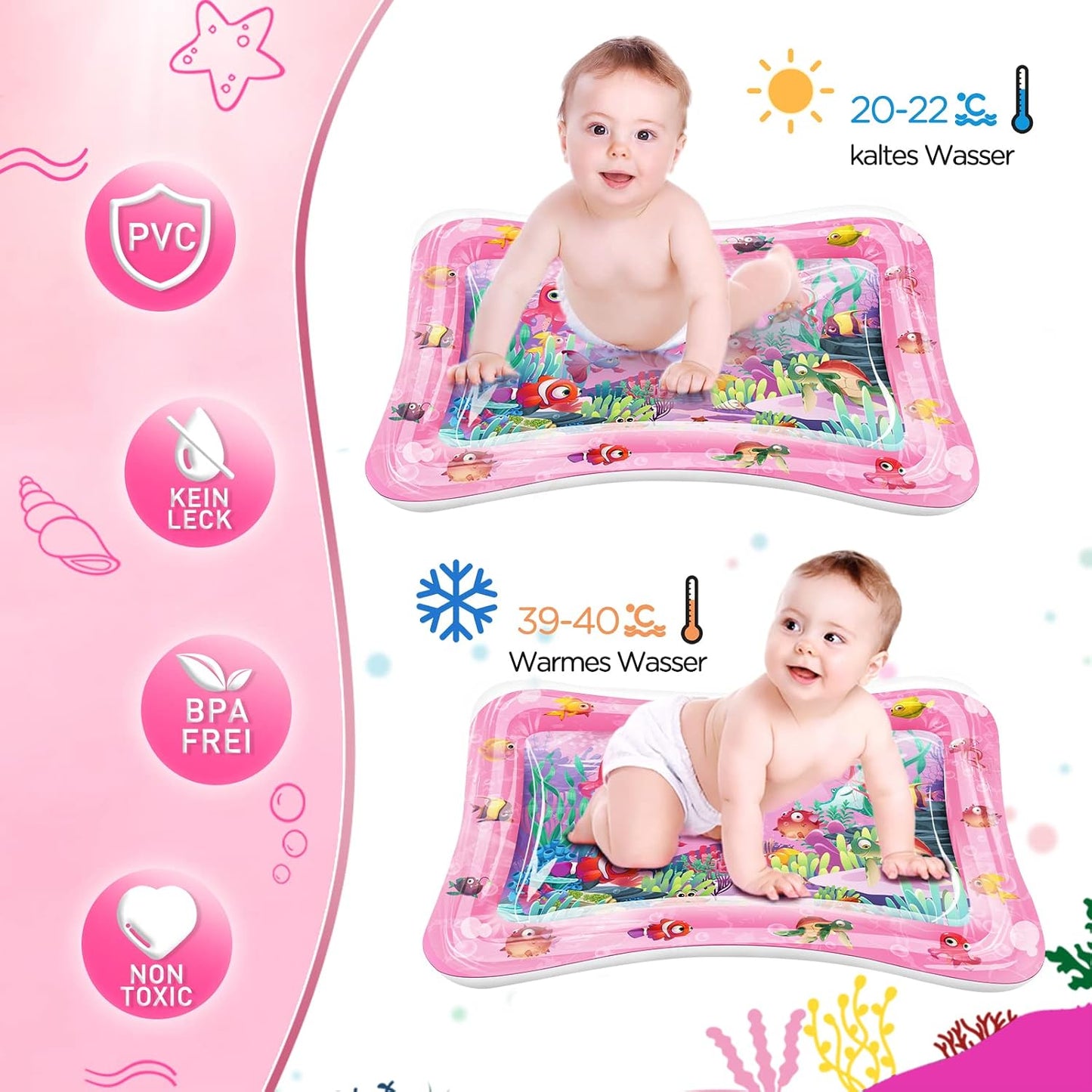 Dusor Wassermatte Baby Spielzeug 3 6 9 Monate, Wasserspielmatte Bpa-Frei, Spielmatte Baby, Aufblasbare Bauchzeit Matte, Spaßaktivitäten Das Stimulationswachstum Ihres Babys