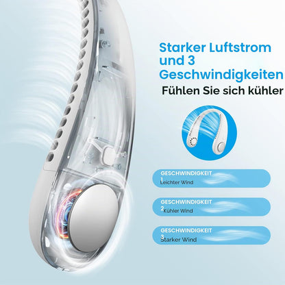 Nackenventilator, Mini Leise Ventilator Tragbarer Hals Ventilator Mit 2600Mah Wiederaufladbare Batterie, 3 Geschwindigkeiten Nackenventilator 360° Einstellbar Fan Für Schlafzimmer,Büro,Camping
