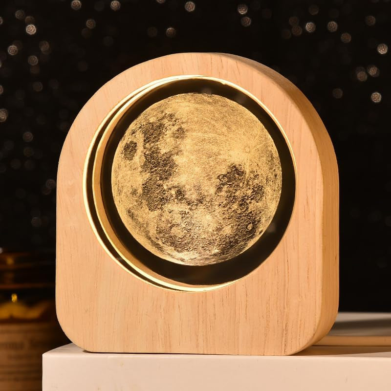 3D Kristallkugel Nachtlicht,Usb Mondlampe Planeten Sonnensystem Nachtlicht,Nachtszene Astronomie 3D Solar System LED Crystal Ball Lampe Holzs Moon Ball Lampe Für Home Deko