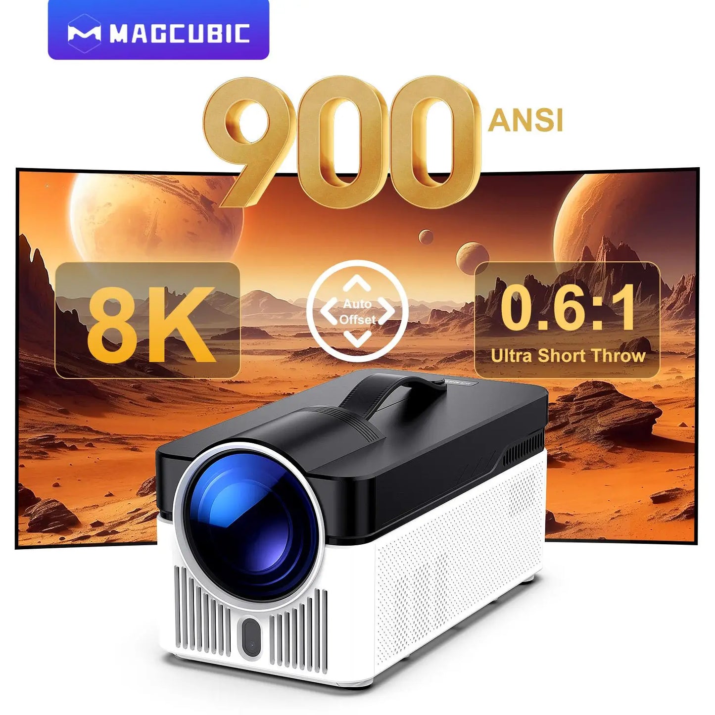 HY450 Video Projector Ultra Short Throw Projector Auto Offset 8K 4K Native 1080P Projector 900ANSI BT5.4 Wifi6 Voice Su