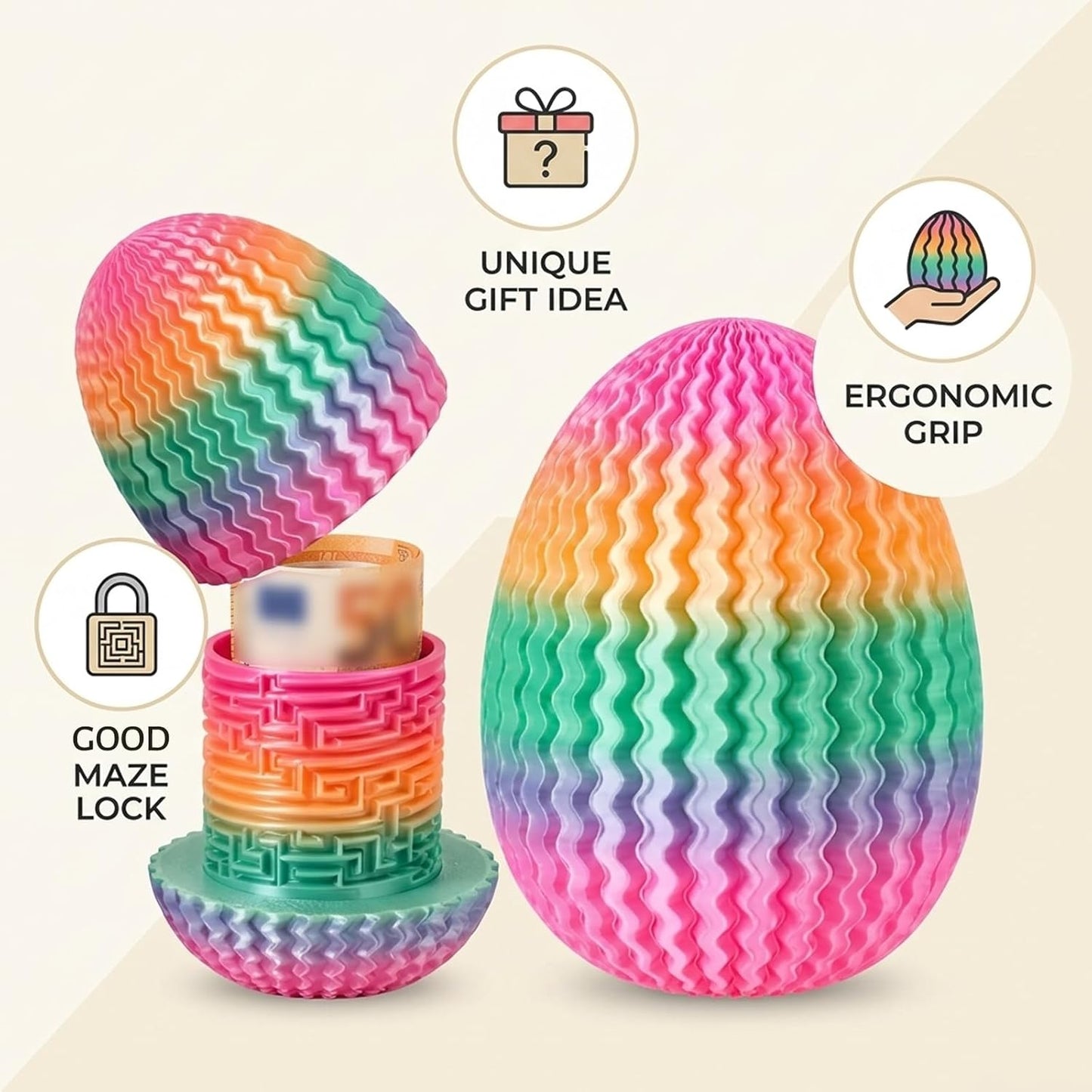 Rätselbox, Puzzle Egg with Maze Design for Creative Play, 3D Printed Annoying Gift Box for Money Gift