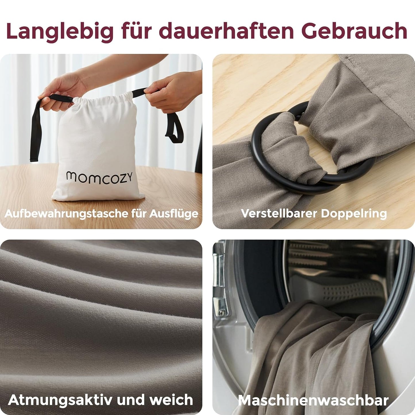 Momcozy Baby Tragetuch Neugeborene – Einfach Anzulegender Ring Sling Tragetuch, Atmungsaktives Tragetuch Für Hände Frei – Verstellbare Babytrage Von 3,6 Kg Bis 15 Kg (Dunkles Kaffeebraun)