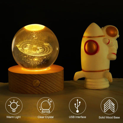3D Kristallkugel Nachtlicht, LED Ball Lampe Mit Netzschalter,6Cm Warmes Licht Klein Sonnensystem Planeten Kristallkugel Für Geburtstag Weihnachten Home Dekoration