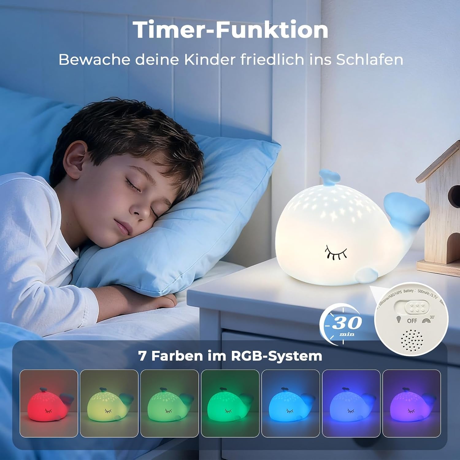Nachtlicht Kinder Wal Silikon Nachtlicht Dimmbar RGB Tier Touch Aufladbare Kinderlicht Schlafzimmer Led Night Light Dekor Kinder Lampe Geschenke Für Mädchen Junge Weihnachtsgeschenke
