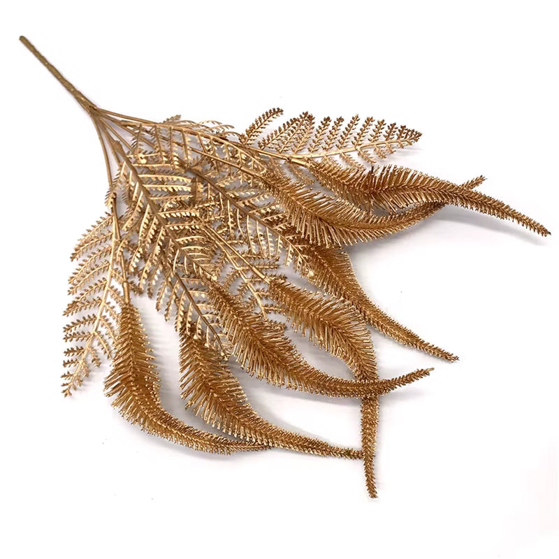 Artificial Gold and Silver Plants Leaf Christmas Decor Flower Arrangement Glitter Powder Fake Palm Branch Christmas Home Deco