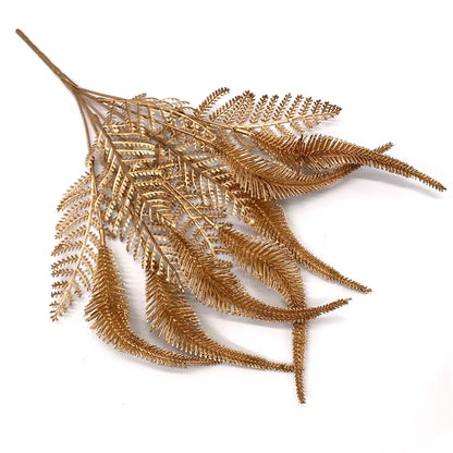 Artificial Gold and Silver Plants Leaf Christmas Decor Flower Arrangement Glitter Powder Fake Palm Branch Christmas Home Deco