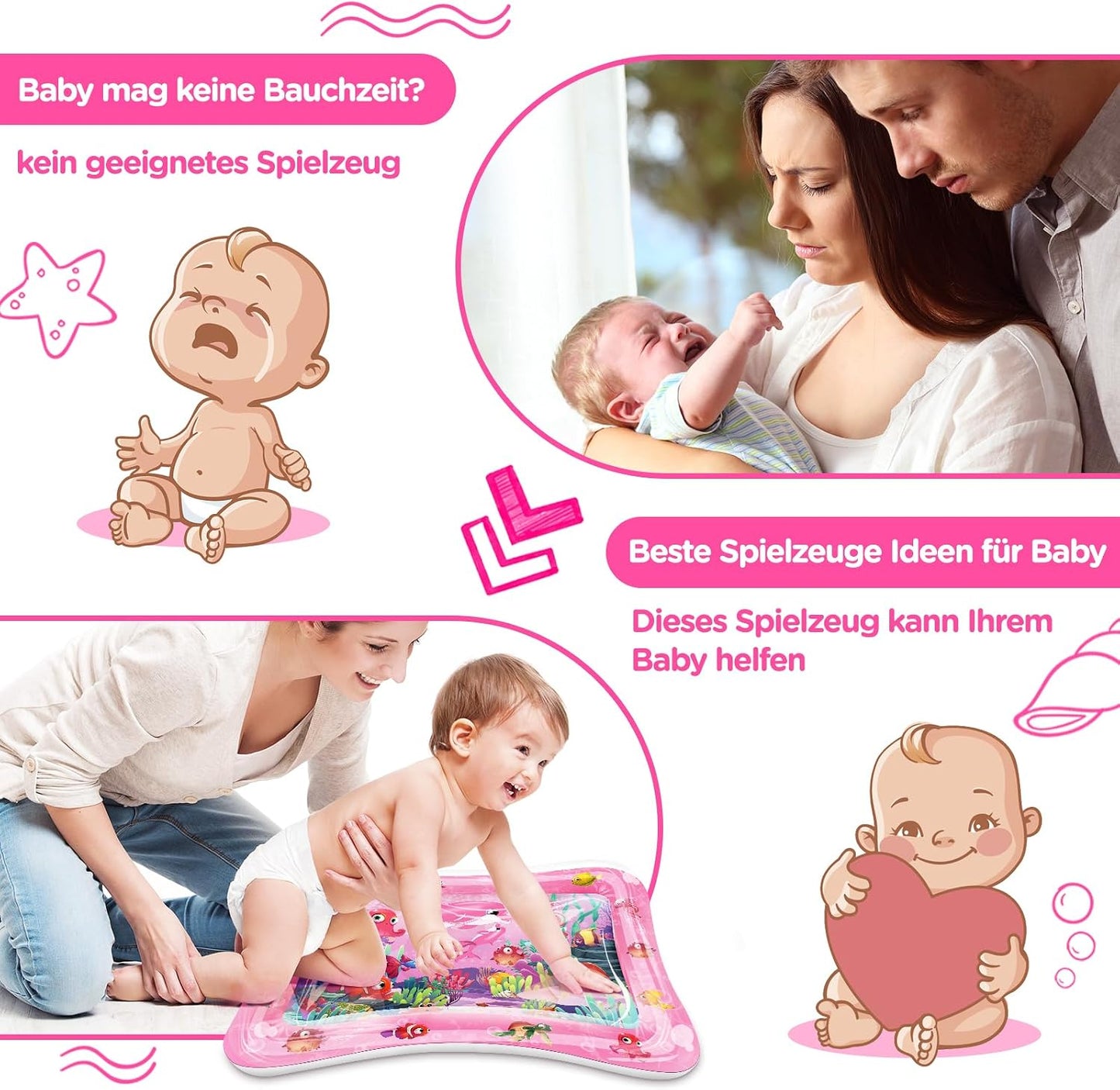 Dusor Wassermatte Baby Spielzeug 3 6 9 Monate, Wasserspielmatte Bpa-Frei, Spielmatte Baby, Aufblasbare Bauchzeit Matte, Spaßaktivitäten Das Stimulationswachstum Ihres Babys