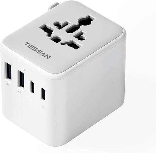 TESSAN Reiseadapter Weltweit, Universal Reisestecker Mit 2 USB a Und 2 USB C, Internationaler Steckdosenadapter, Universaladapter Für England USA Japan Thailand Australien, Travel Adapter