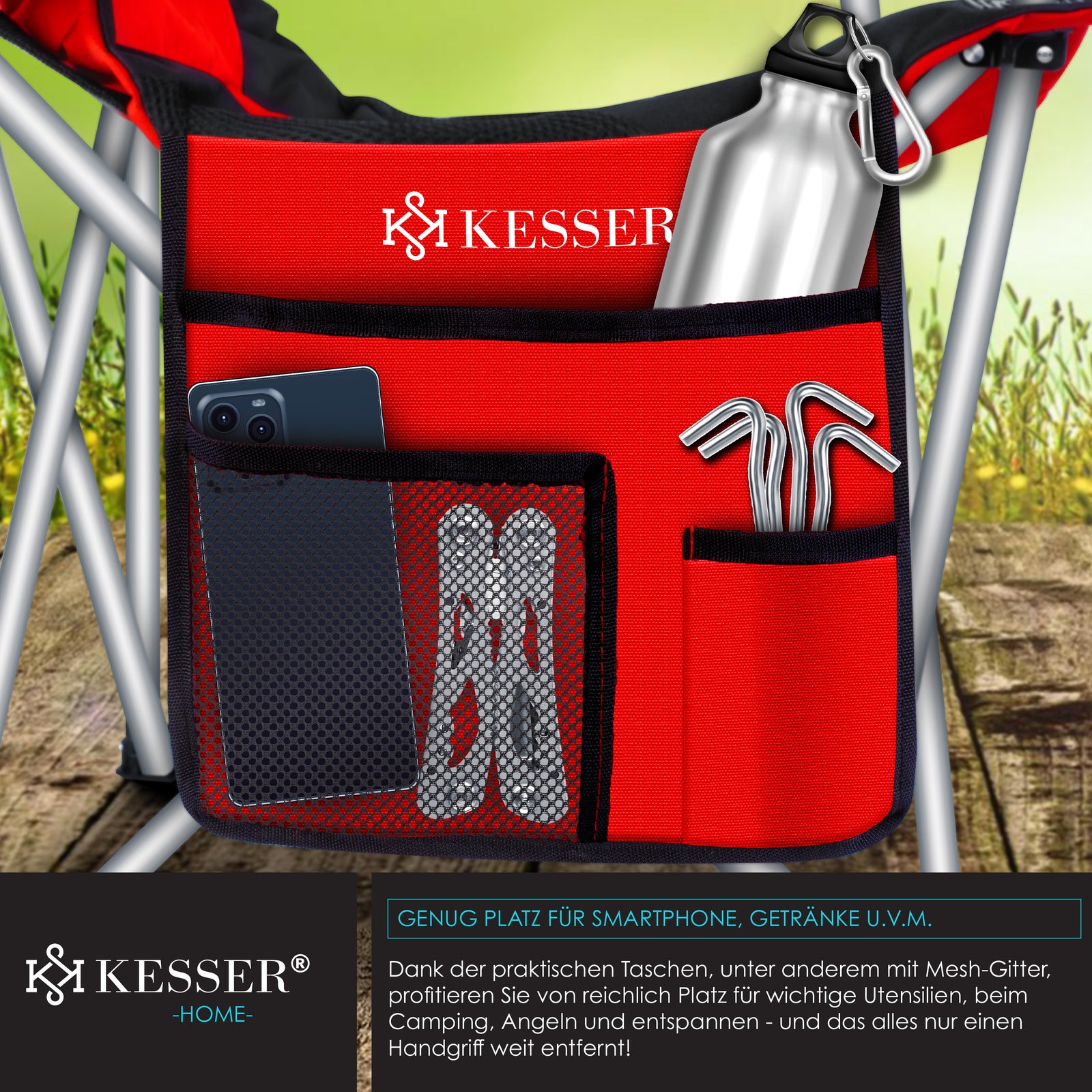 KESSER® Campingstuhl Angelstuhl Faltstuhl 150Kg Klappstuhl Angler Stuhl + Tasche