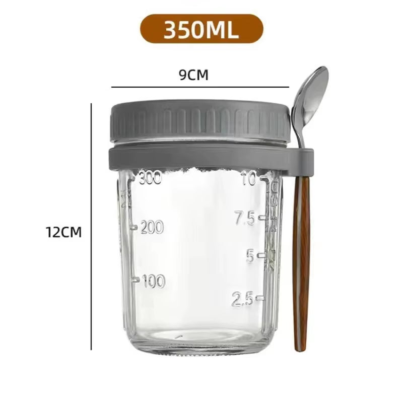 Overnight Oats Container with Lid and Spoon 350ML Airtight Oatmeal Container with Scale Portable Fruit Salad Food Storage Box