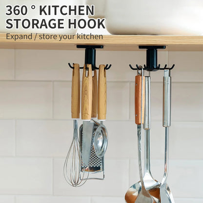 Kitchen Hooks Rotating Storage Rack without Punching Wall-Mounted Kitchenware Supplies Gods Multifunctional Shelves