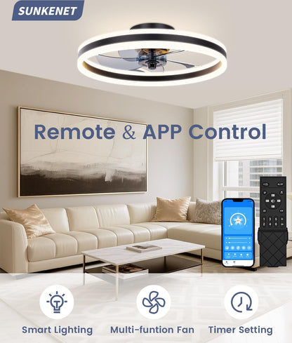 Deckenventilatoren Mit Beleuchtung, 50Cm Lampe Mit Ventilator, 3000K-6500K Dimmbare LED Deckenventilator Mit Licht, Deckenventilatorlampe Für Schlafzimmer,6-Gang,Timer,Leise, Schwarz