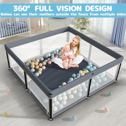 Laufstall Baby Mit Matratze, Indoor & Outdoor Laufgitter Baby, Laufstall Baby Faltbar, Laufstall Mit 50 Ozeanbällen (Grau, 127 * 127)