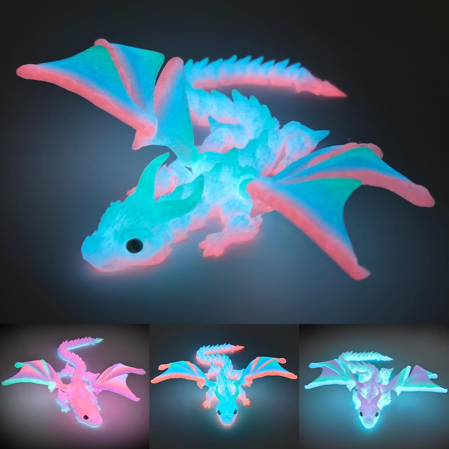 Oyeftp 3D-Gedruckter Drache Mit Flügeln, 3D-Gedruckte Tier-Spielzeuge, Fidget-Drachen-Spielzeug, Flexibles Gelenk-Drachenmodell Mit Kristall-Flügeln, Schreibtisch-Dekopet