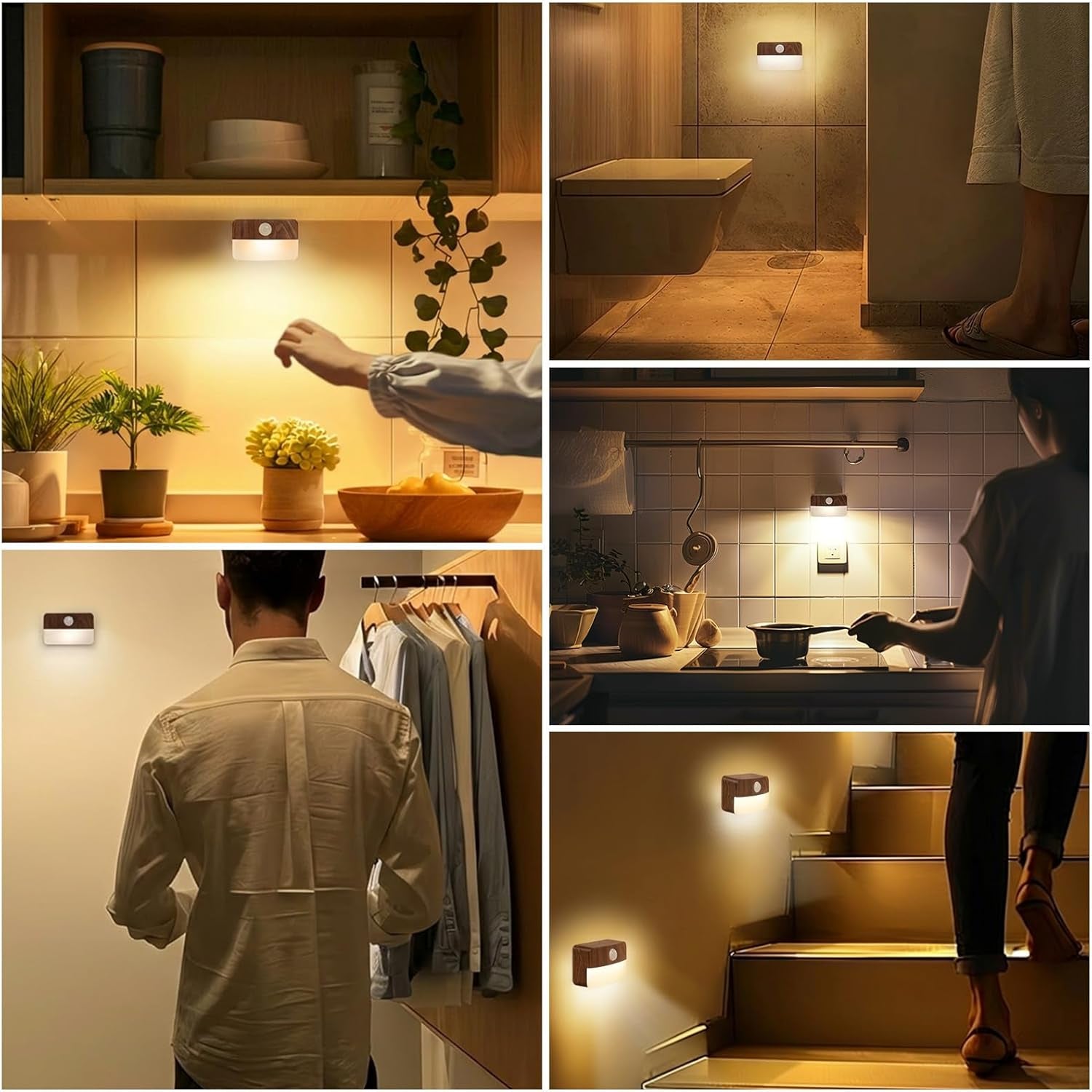 8PCS LED Treppenbeleuchtung Mit Bewegungsmelder - Innen Nachtlicht, Treppenlicht Mit Motion Sensor Akku, Kleine Lampe Treppenstufenbeleuchtung Mit Batterie, Night Light Für Kinder, Trepp (Eiche)