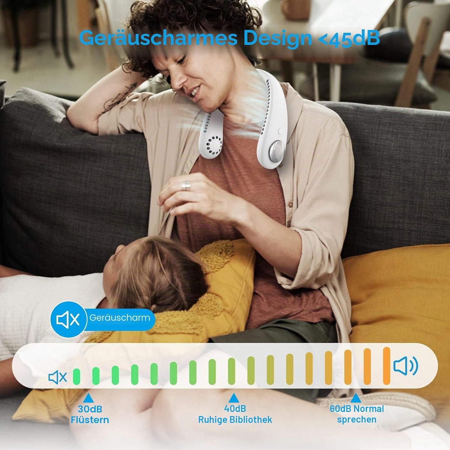 Nackenventilator, Mini Leise Ventilator Tragbarer Hals Ventilator Mit 2600Mah Wiederaufladbare Batterie, 3 Geschwindigkeiten Nackenventilator 360° Einstellbar Fan Für Schlafzimmer,Büro,Camping