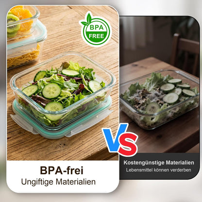 Frischhaltedosen Glas Mit Deckel 3 Stück, Glasbehälter Mit Deckel, Allround-Temperaturtoleranz, Präzise Füllmenge, Bpa-Frei (1040Ml, 680Ml, 410Ml),Meal Prep Boxen