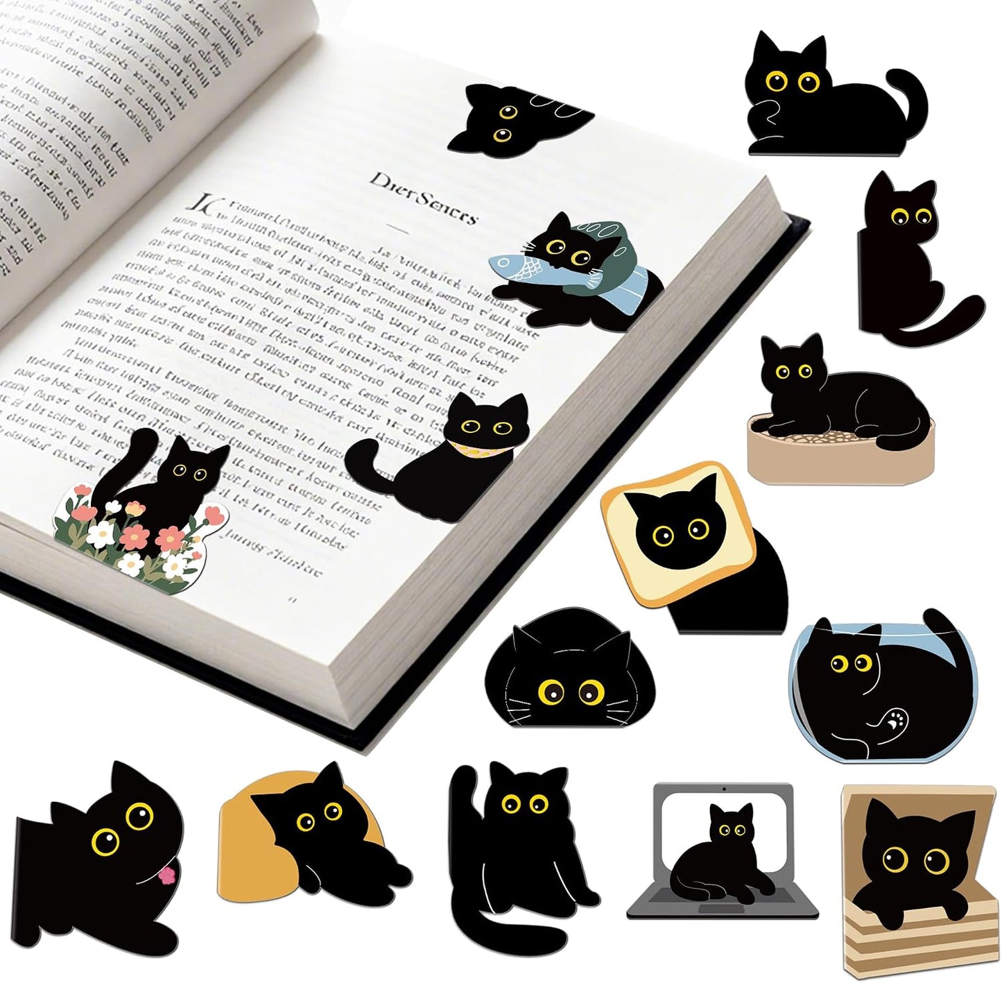 15 Stücke Magnetische Lesezeichen Kinder, Lesezeichen Katze Personalisiert Bookmark Magnet Lustig Lesen Bücher Zubehör Geschenke Für Leseratten Buchliebhaber Lehrer Mädchen Junge Studenten Booklover