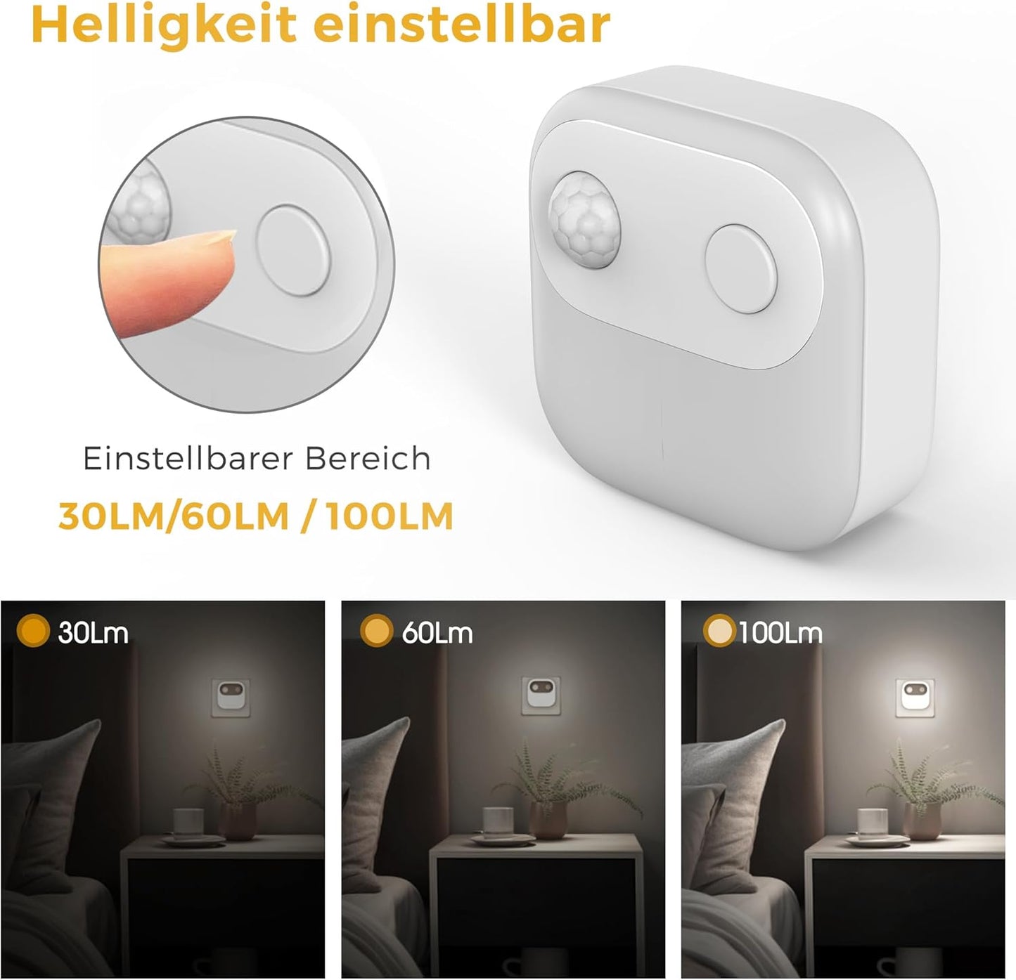 2Er-Pack LED Nachtlicht Mit Bewegungsmelder Und Dämmerungsschalter