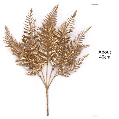 Artificial Gold and Silver Plants Leaf Christmas Decor Flower Arrangement Glitter Powder Fake Palm Branch Christmas Home Deco