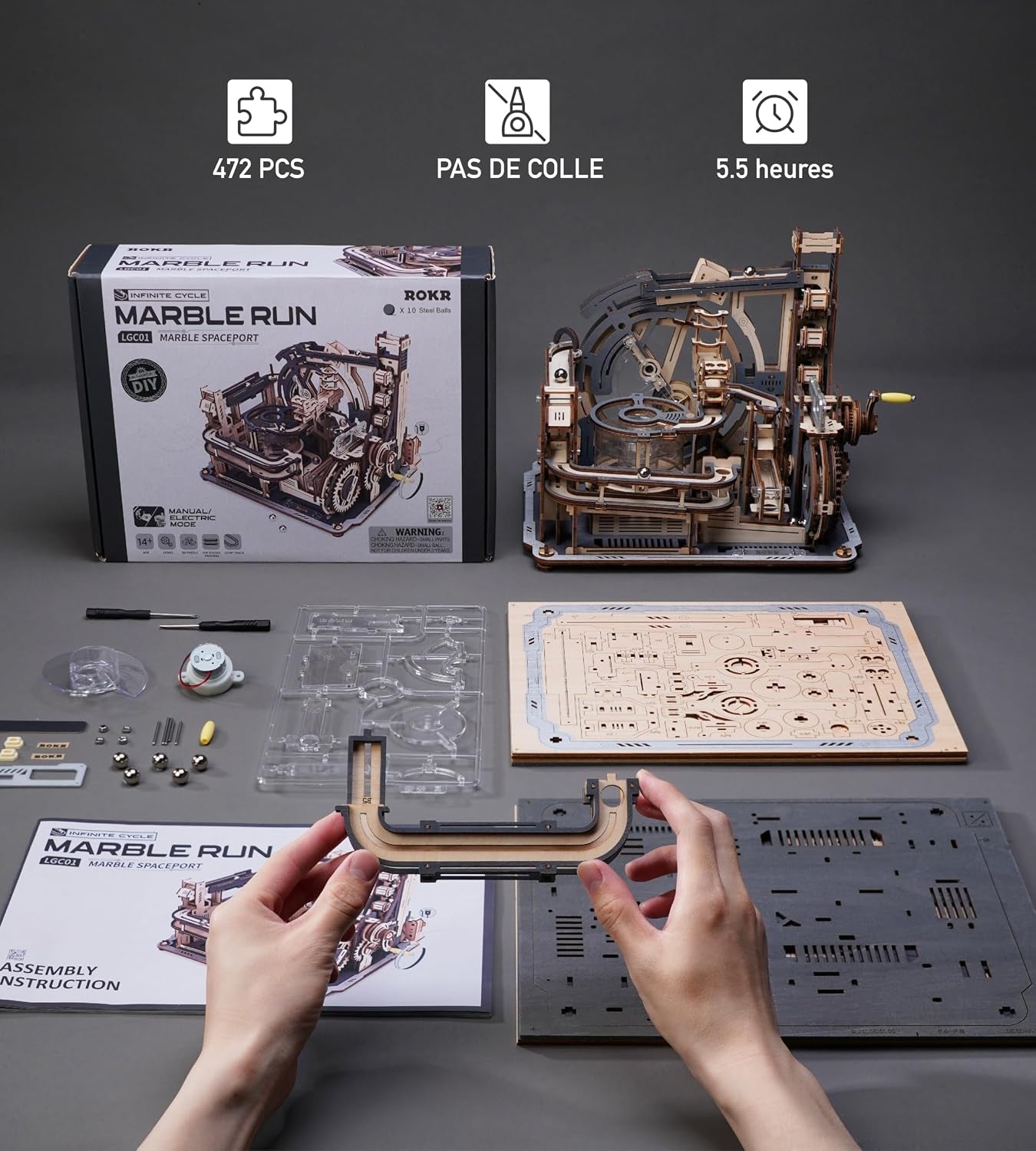 ROKR 3D Puzzle Erwachsene Elektrische Kugelbahn,Marble Spaceport 3D Wooden Puzzle,Night City 2.0,Geschenkidee Für Männer(Lgc01)