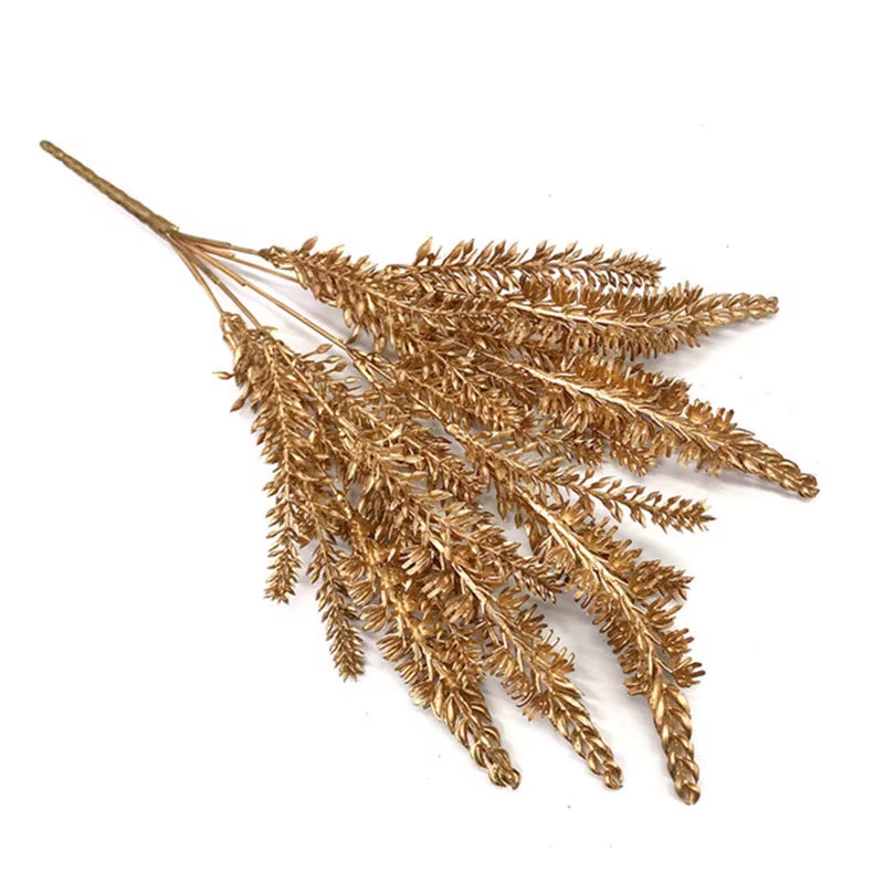 Artificial Gold and Silver Plants Leaf Christmas Decor Flower Arrangement Glitter Powder Fake Palm Branch Christmas Home Deco