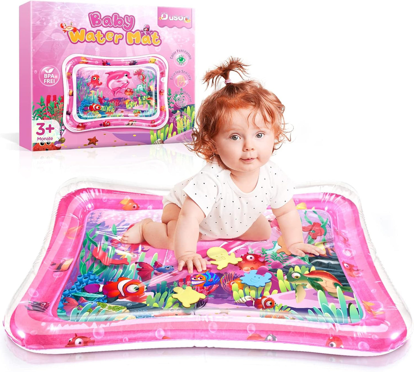 Dusor Wassermatte Baby Spielzeug 3 6 9 Monate, Wasserspielmatte Bpa-Frei, Spielmatte Baby, Aufblasbare Bauchzeit Matte, Spaßaktivitäten Das Stimulationswachstum Ihres Babys