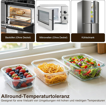 Frischhaltedosen Glas Mit Deckel 3 Stück, Glasbehälter Mit Deckel, Allround-Temperaturtoleranz, Präzise Füllmenge, Bpa-Frei (1040Ml, 680Ml, 410Ml),Meal Prep Boxen