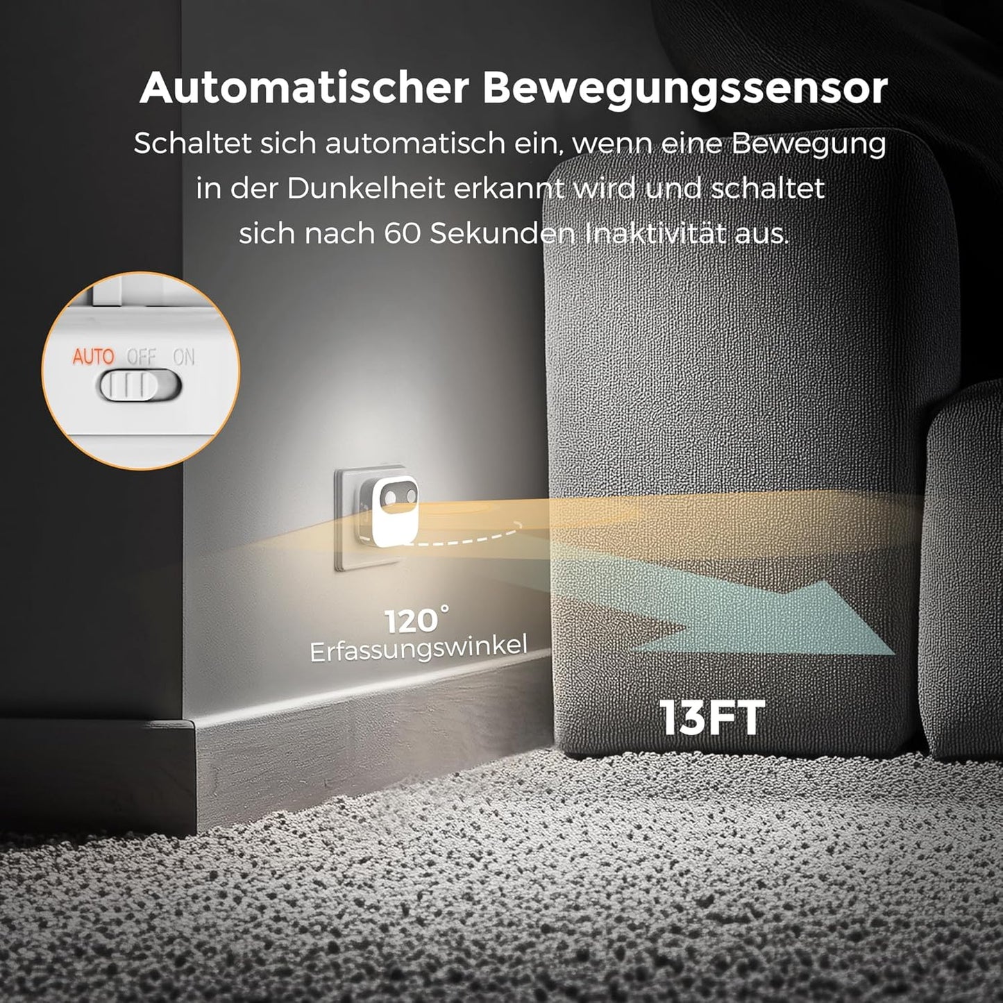 2Er-Pack LED Nachtlicht Mit Bewegungsmelder Und Dämmerungsschalter