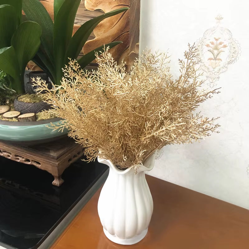 Artificial Gold and Silver Plants Leaf Christmas Decor Flower Arrangement Glitter Powder Fake Palm Branch Christmas Home Deco