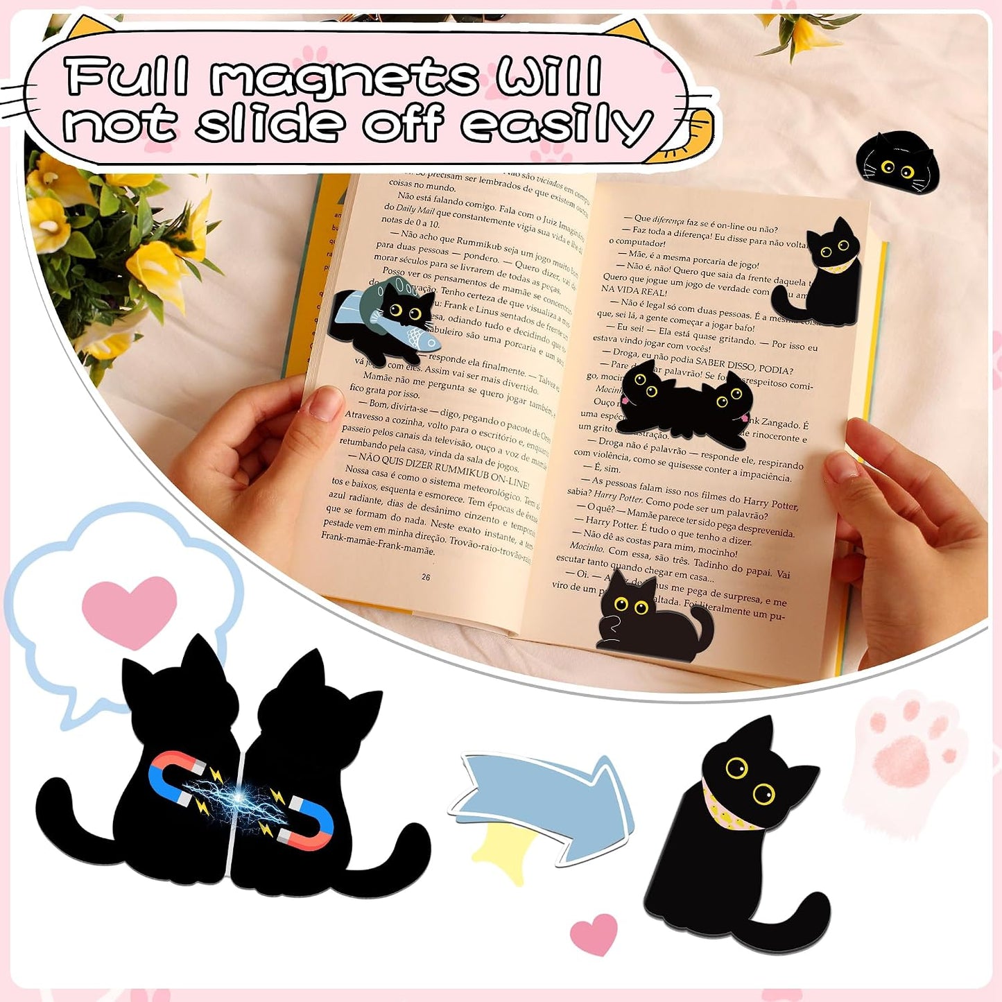 15 Stücke Magnetische Lesezeichen Kinder, Lesezeichen Katze Personalisiert Bookmark Magnet Lustig Lesen Bücher Zubehör Geschenke Für Leseratten Buchliebhaber Lehrer Mädchen Junge Studenten Booklover