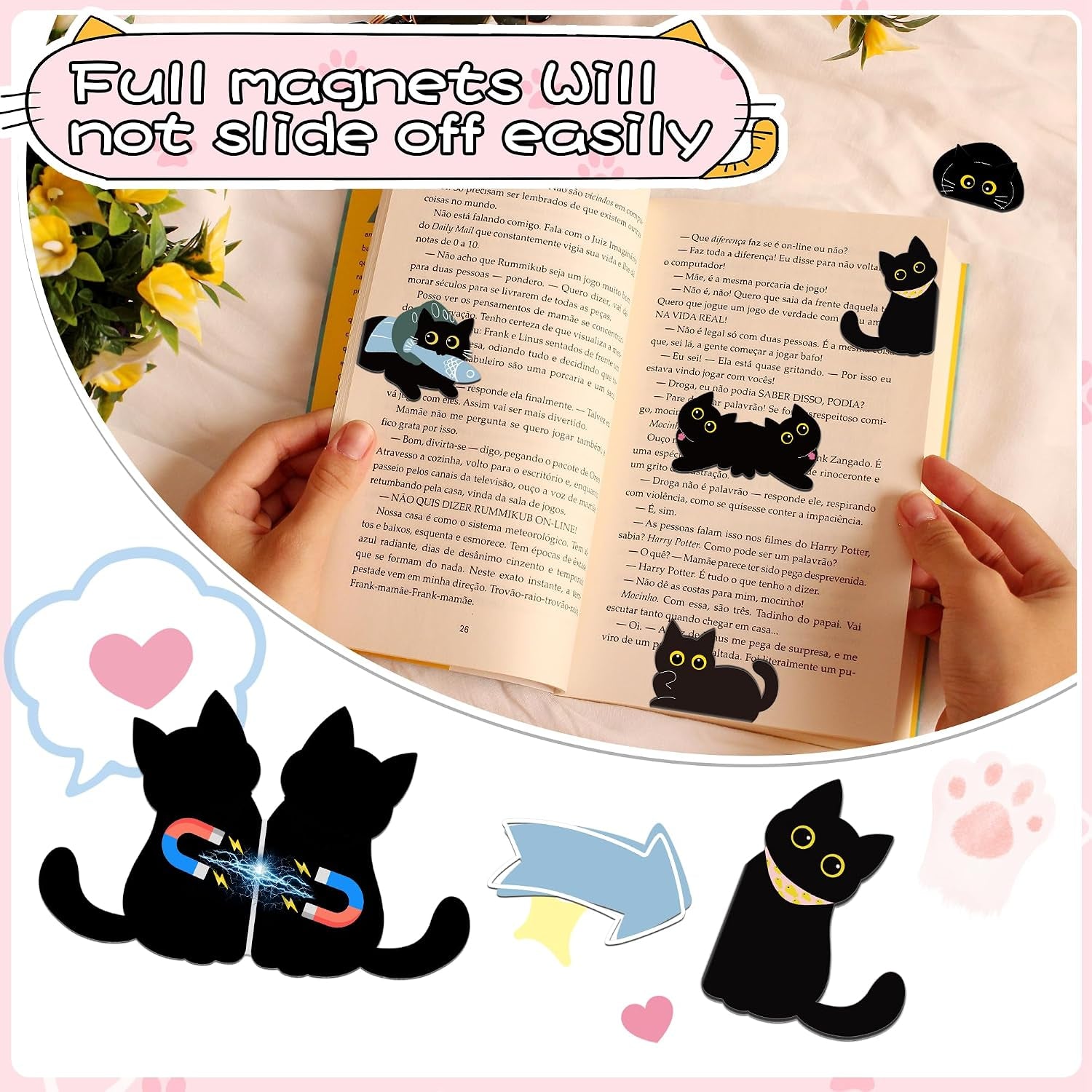 15 Stücke Magnetische Lesezeichen Kinder, Lesezeichen Katze Personalisiert Bookmark Magnet Lustig Lesen Bücher Zubehör Geschenke Für Leseratten Buchliebhaber Lehrer Mädchen Junge Studenten Booklover