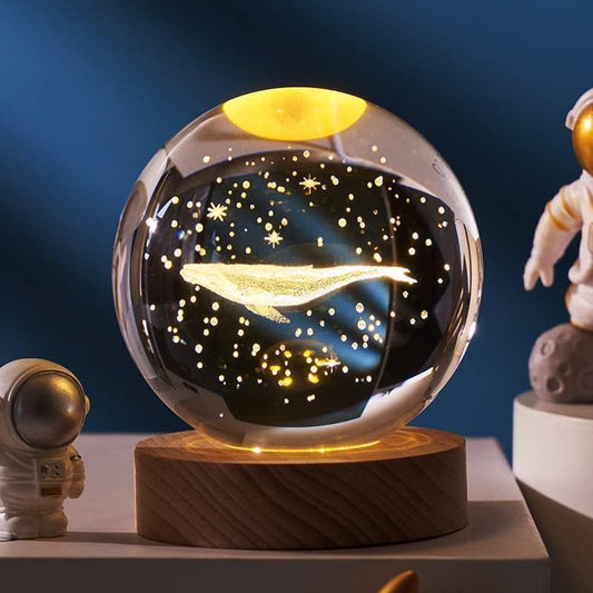 3D Kristallkugel Nachtlicht, Planetenmodell Mit Led-Beleuchtung, 3D Kristallkugel Mit Led Usb-Holzsockelfür Weihnachten Thanksgiving Geburtstag, Dekorative Tischlampe (Whale)