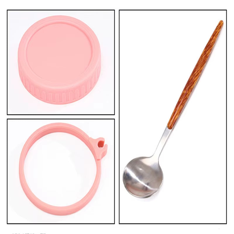 Overnight Oats Container with Lid and Spoon 350ML Airtight Oatmeal Container with Scale Portable Fruit Salad Food Storage Box