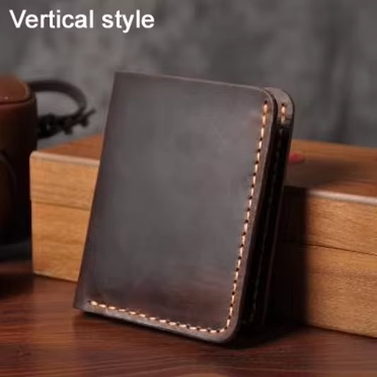 Handmade Vintage Crazy Horse Genuine Leather Men Wallet Men Purse Leather Short Card Wallet for Male Money Clips Money Bag