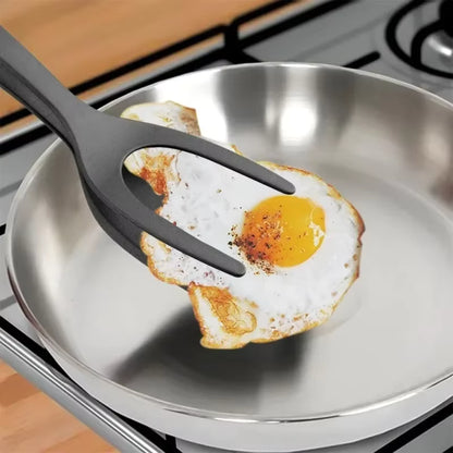 2-in-1 Flip Tongs with Nylon Handle Spatula and Turner