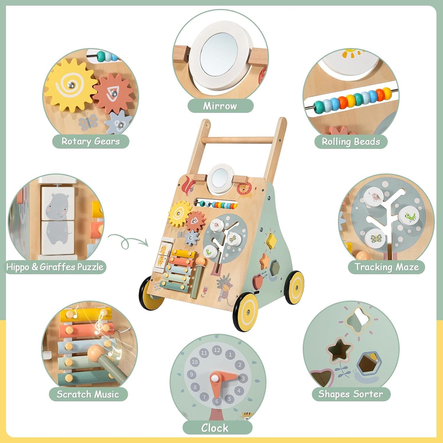 Baby Lauflernwagen Holz, Lauflernhilfe Zum Holz, Montessori Spielzeug Multifunktion, Holzspielzeug Baby, Baby Walker Spielzeug Für Kinder, Geschenk Für Jungen Und Mädchen