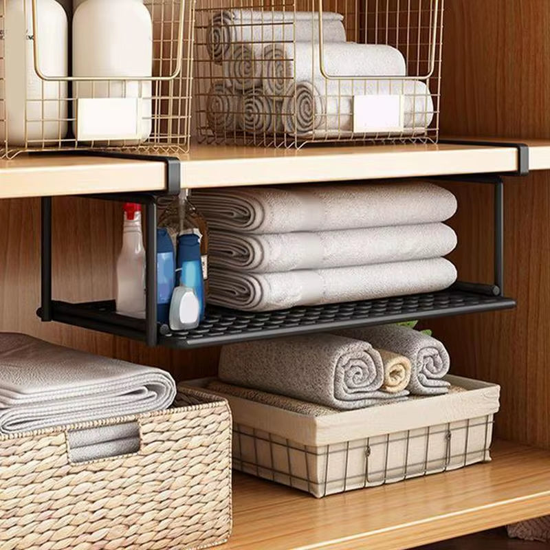 Extendable under Cabinet Organizer Shelf Steel under Desk Storage Rack Multipurpose Kitchen Household Hanging Storage Racks