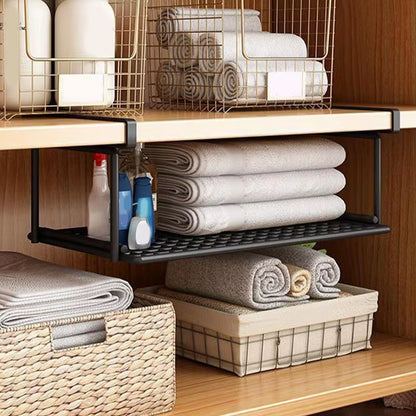 Extendable under Cabinet Organizer Shelf Steel under Desk Storage Rack Multipurpose Kitchen Household Hanging Storage Racks