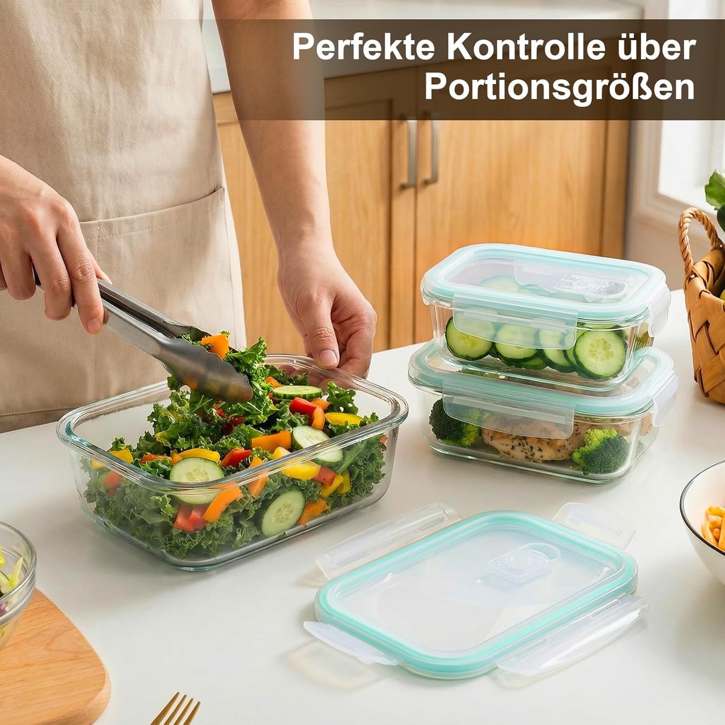 Frischhaltedosen Glas Mit Deckel 3 Stück, Glasbehälter Mit Deckel, Allround-Temperaturtoleranz, Präzise Füllmenge, Bpa-Frei (1040Ml, 680Ml, 410Ml),Meal Prep Boxen