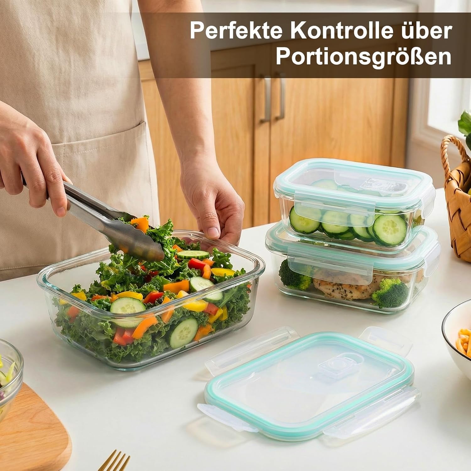 Frischhaltedosen Glas Mit Deckel 3 Stück, Glasbehälter Mit Deckel, Allround-Temperaturtoleranz, Präzise Füllmenge, Bpa-Frei (1040Ml, 680Ml, 410Ml),Meal Prep Boxen
