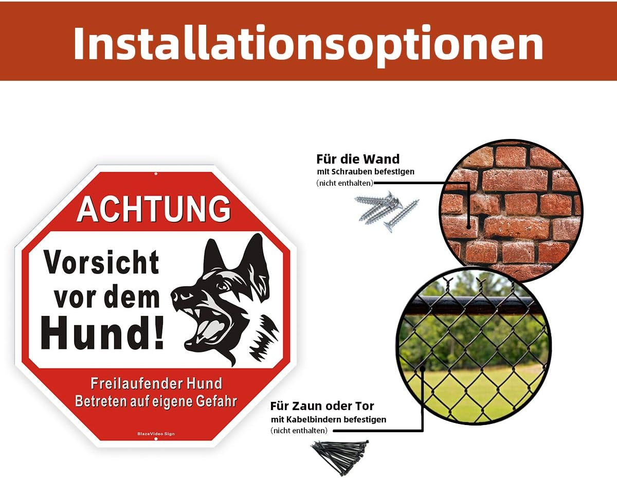 Warnung Vor Dem Hund Schilder-Achtung Hund Schild-25 * 18CM Gebürstetes Metall Vorsicht Hund Schild 2 Stück 12 * 12 Zoll