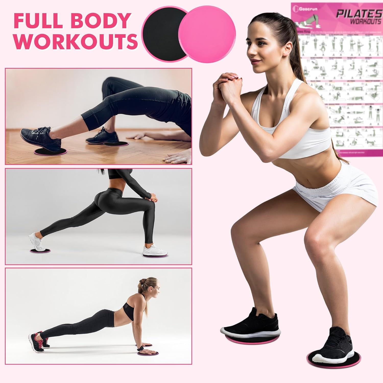 Pilates-Ring-Set Mit Widerstandsband, Pilatesball Und Gleitscheiben. Tragbares Heim-Fitnessstudio – Inklusive Fitness-Poster